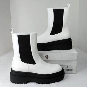Good American Chelsea Black & White Pull-on Platform Lug Combat Boots Size 5 NIB